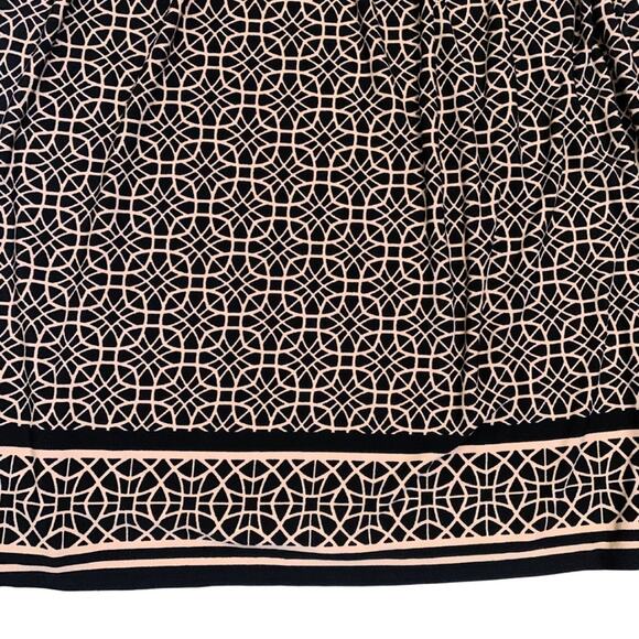 Black Tan Geometric Pattern Midi Dress Long Sleeves Large Petite Stretch Career - Picture 2 of 12